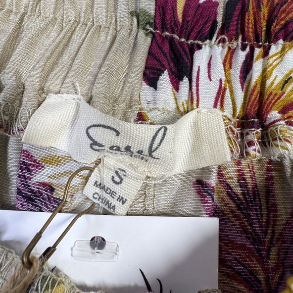 Easel Women's Small Wide Leg Palm Tree Flamingo Print Pants Beige Boho Chic - Picture 3 of 8